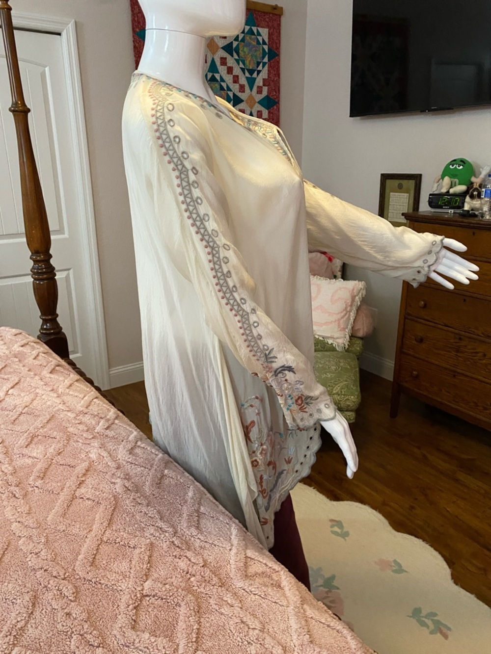 Johnny Was Embroidered Cream Boho Tunic Top L - Picture 4 of 6